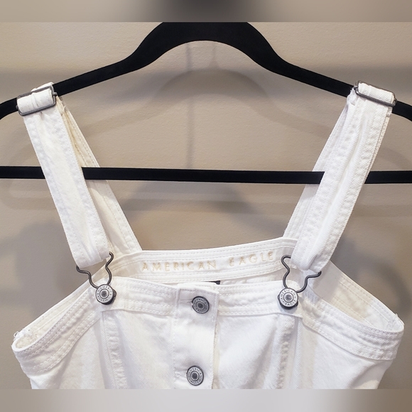 American Eagle Button Up Front White Denim Mini Dress Overall Pockets Size Small - Picture 6 of 16